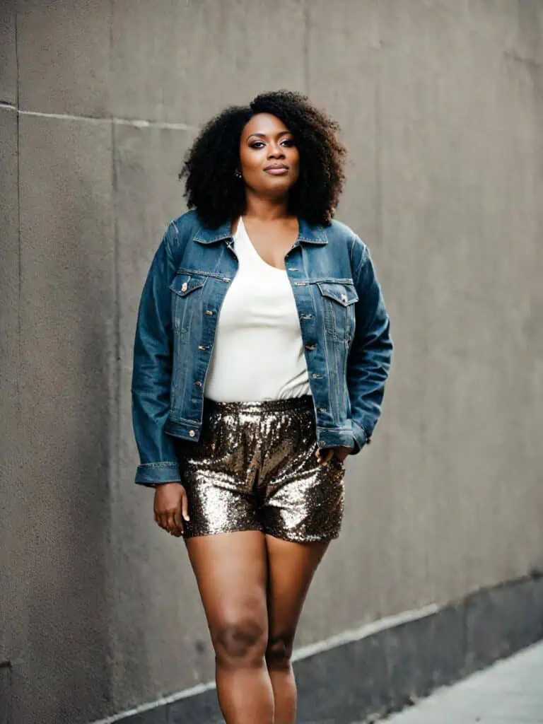 denim jacket outfits-sequin shorts