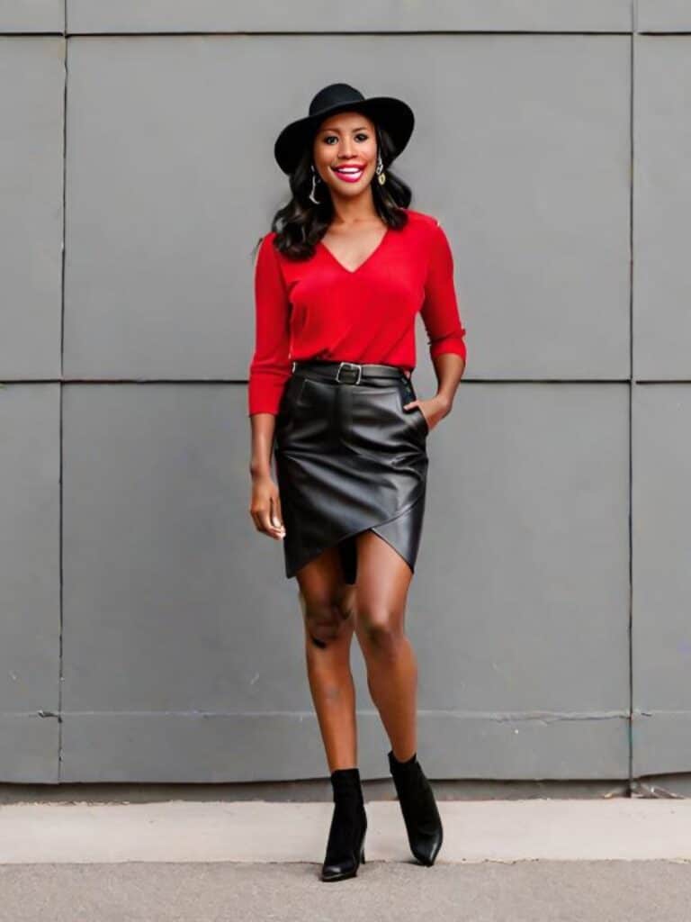 leather mini skirt with sweater