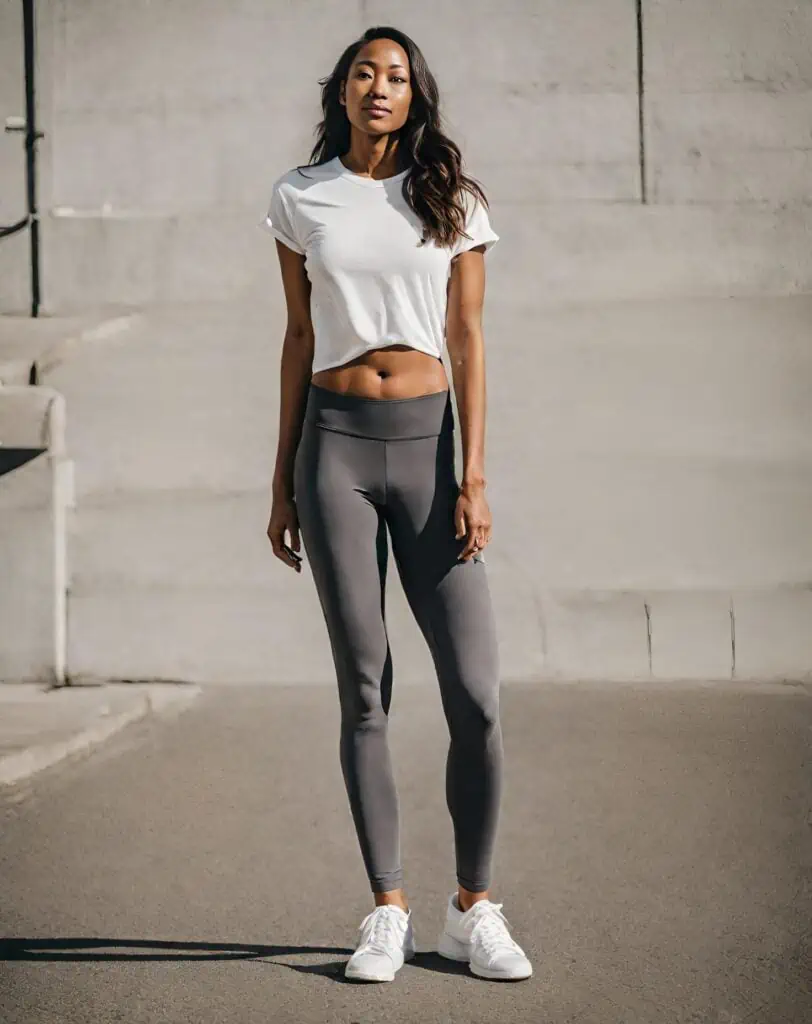 leggings with crop top and sneakers