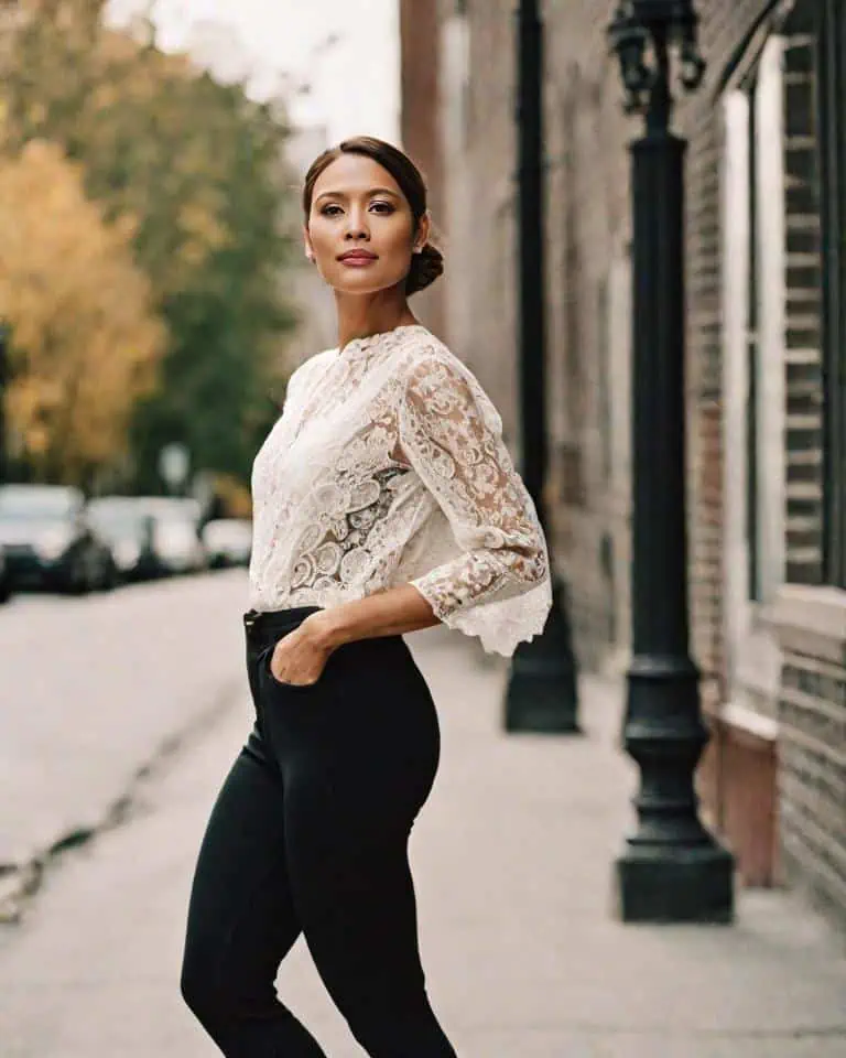leggings with lace blouse