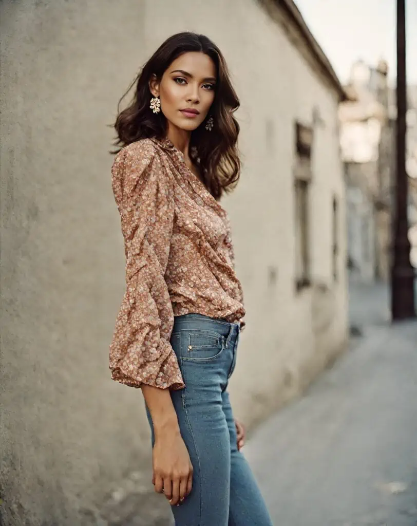 skinny jeans with floral blouse