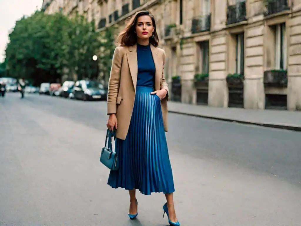 what to wear with a blazer-pleated skirt