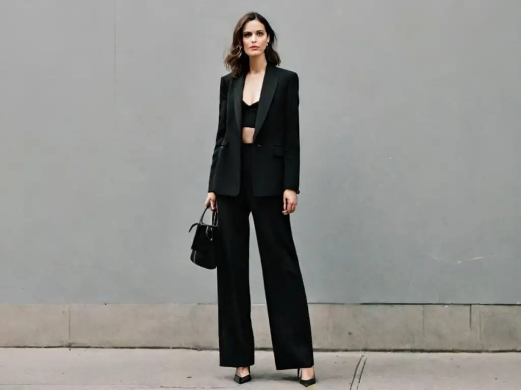 what to wear with a blazer-wide leg pants