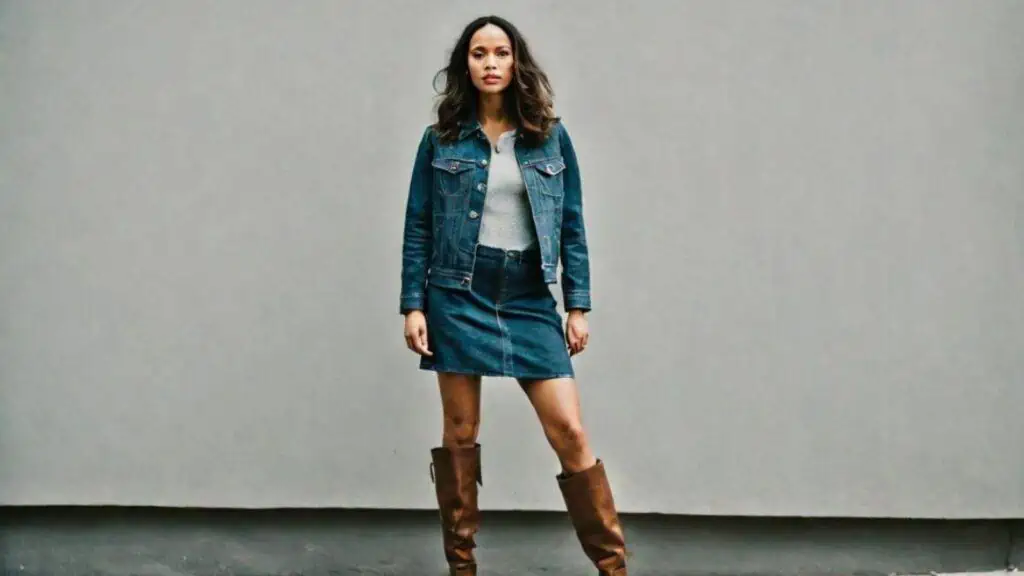 what to wear with denim jacket-brown boots