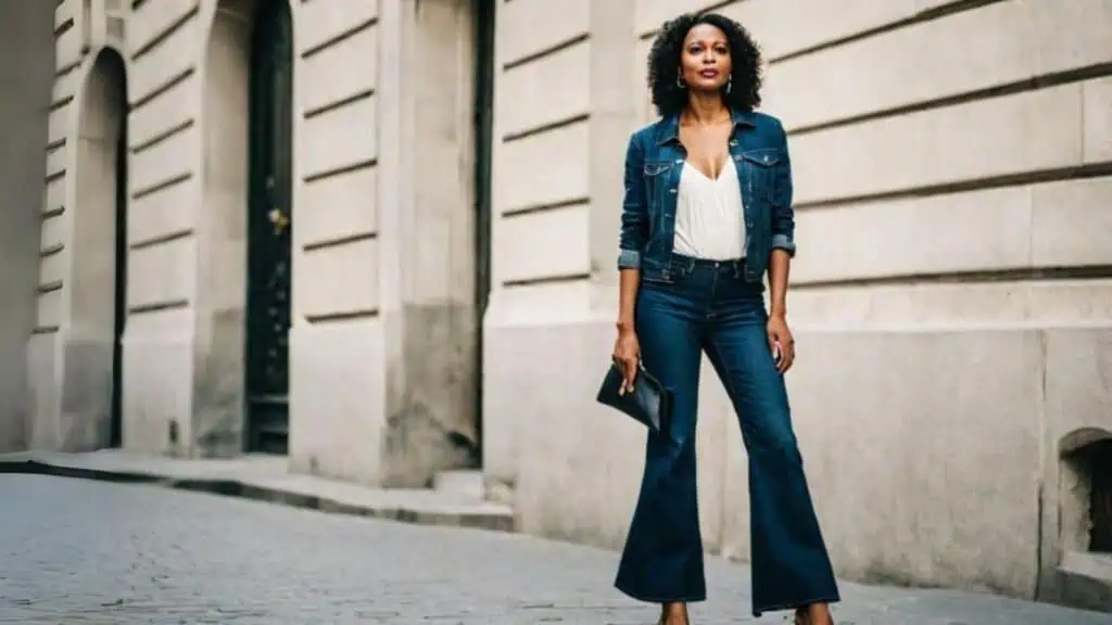 what to wear with denim jacket-flare jeans