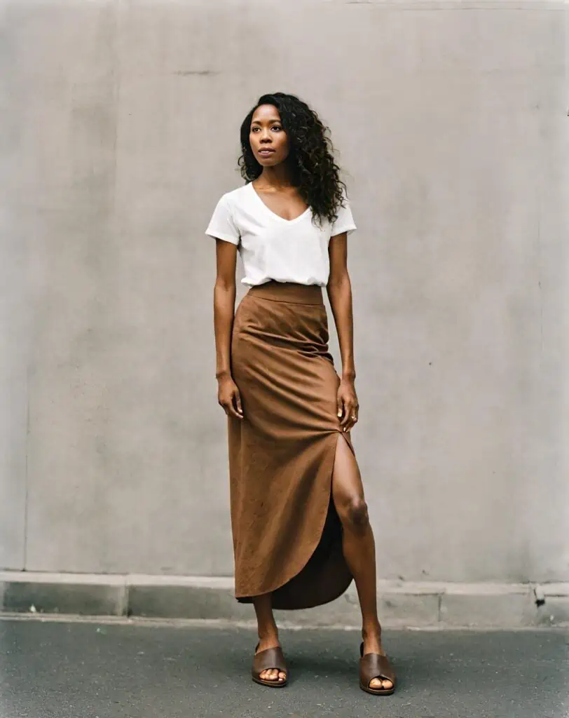 white shirt with skirts with slit