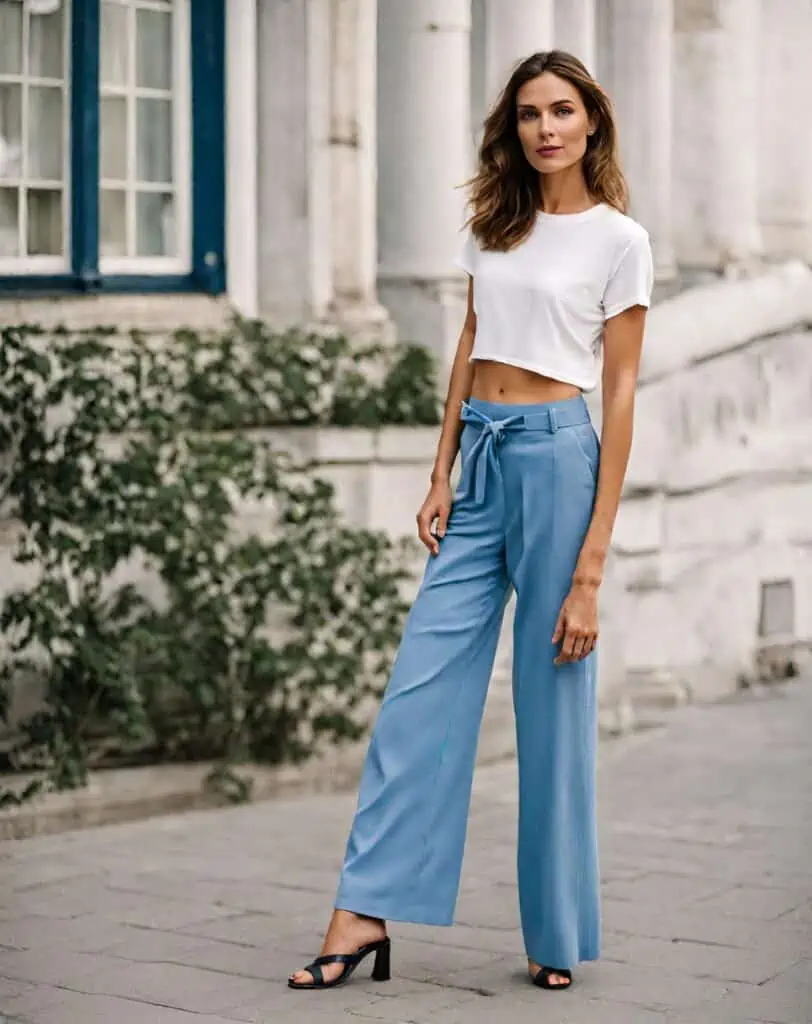white t shirt outfit with wide leg pants