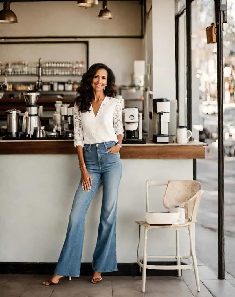 Brunch outfit ideas with flare jeans
