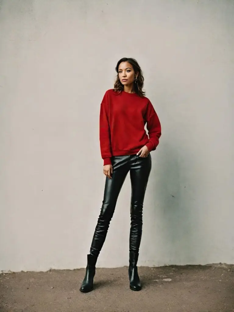 Chic Leather Legging Outfit-colorful pullover
