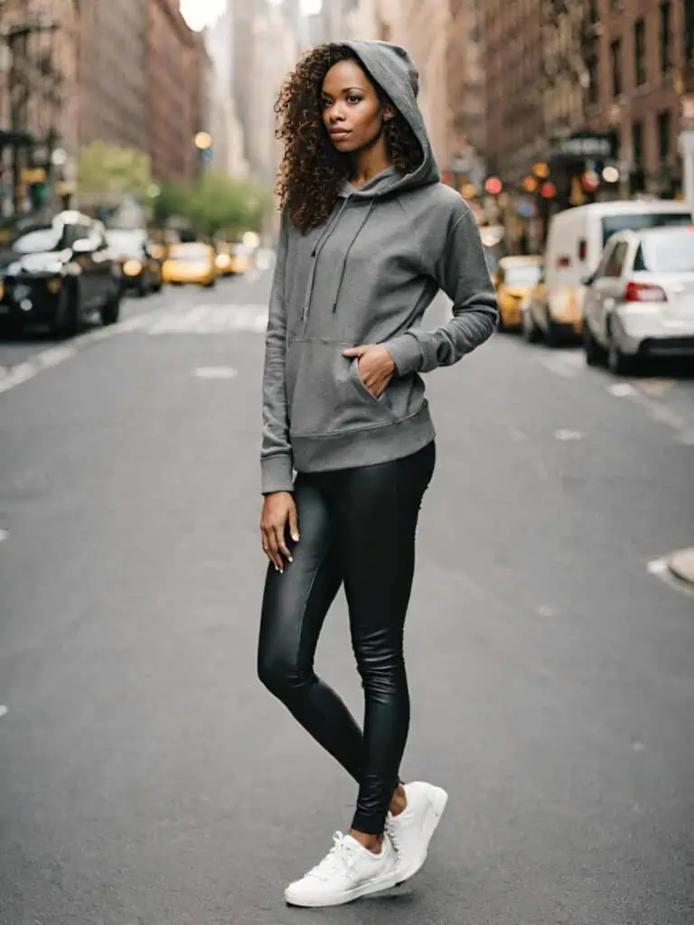 Chic Leather Legging Outfit-hoodie