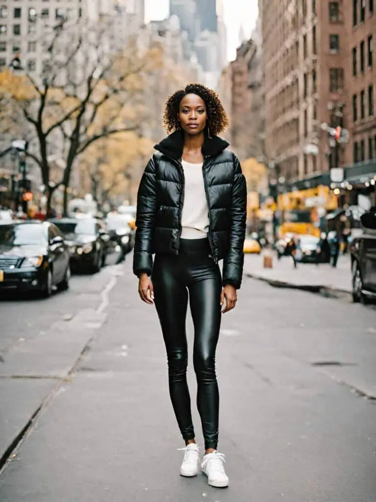 Chic Leather Legging Outfit-puffer coat