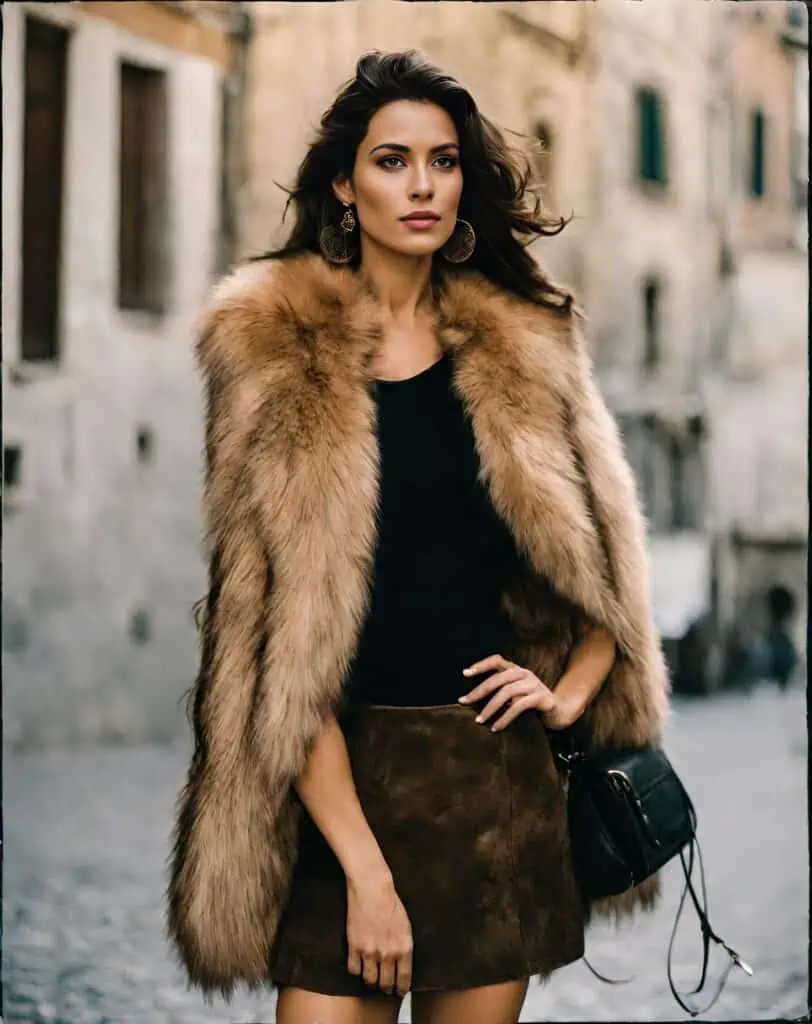 Las vegas outfit with faux fur coat