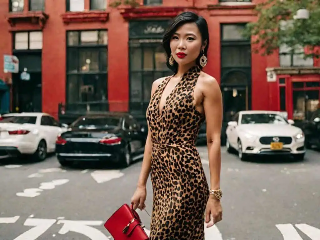 Las vegas outfit with halter leopard dress